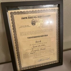 Framed & Signed Jack Daniel's Tennessee Squire Deed 1990